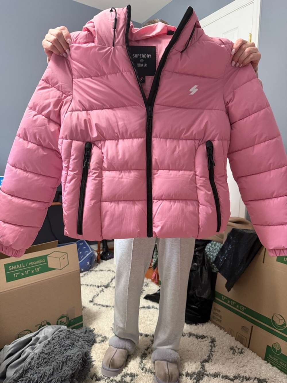 Superdry Pink Quilted Hooded Puffer Jacket